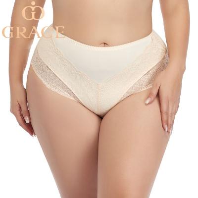 China Wholesales Breathable Stretch Sheer Seamless Embroidered Floral Lace Plus Size Women Underwear Panties For Fat Women for sale