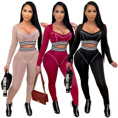 China Breathable 2022 New Arrivals Fall Solid Winter Sport Sweater Suits V Neck Sleeve Long Jogging Two Piece Pants Set Women Clothing for sale