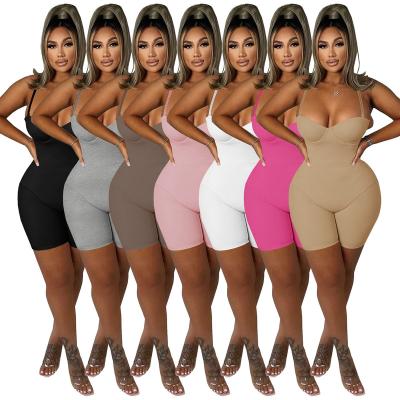 China 2022 Summer Women's Sexy Solid Color Yoga Bodycon Cami Jumpsuit QUICK DRY One Piece Jumpsuit Sleeveless Harem Shorts For Women Monos for sale