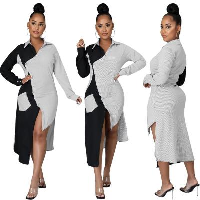 China Anti-static drop shipping Europe and the United States 2021 new women's autumn winter long shirt dress irregular skirt women dress clothes for sale