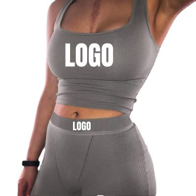 China Custom High Quality QUICK DRY Logo Design Ladies Sports Gym Bra Shorts Running Tight Suit Yoga Fitness Suit 2 Piece Set for sale