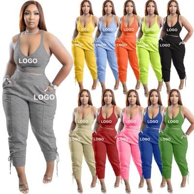 China Wholesale Clothing Summer Sports Logo QUICK DRY Custom Tracksuit Casual Solid Color 2 Pieces Set Women Clothing for sale