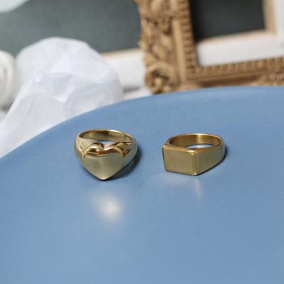 China Fashionable New Seal Janice Jewelry 2020 Stainless Steel Empty Rings Heart Shaped And Square Minimalist Jewelry for sale