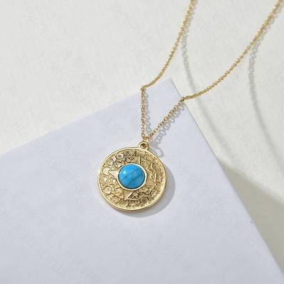 China FASHIONABLE 2020FW New Gold Retro Round Necklace For Women With Accessories Malachite Stainless Steel Long Sweater Chain Minimalist Jewelry for sale