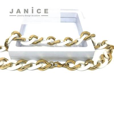 China Janice Luxury FASHIONABLE Jewelry Ceramic& Chain Link Necklace and Bracelet Steel Interlocking Jewelry Set Oversized Hip Hop Jewelry for sale