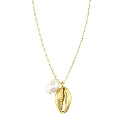 China Polished Vintage Fashion Choker Necklaces Gold Cowrie Shell Sea Beach Women Stainless Steel Necklaces High Polished Pendant Jewelry for sale