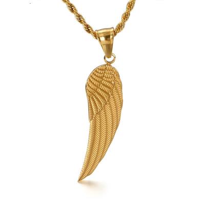 China Universal Hiphop Hip Hop Men's&women's Stainless Steel Jewelry Gold Plated Feather Angel Wings Pendant for sale