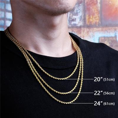 China FASHIONABLE High Quality Stainless Steel Street Wear Jewelry Necklace Vacuum Color Maintaining 3mm Rope Electroplating Chains For Unisex for sale