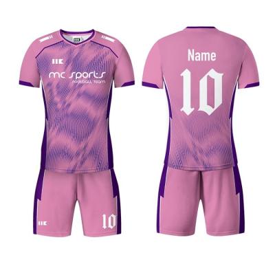 China Sets Adults 100% Polyester Soccer Uniforms Sets Sublimated Soccer Tank Tops Designs V Neck Rib Collar Football T-shirt Shorts Set for sale