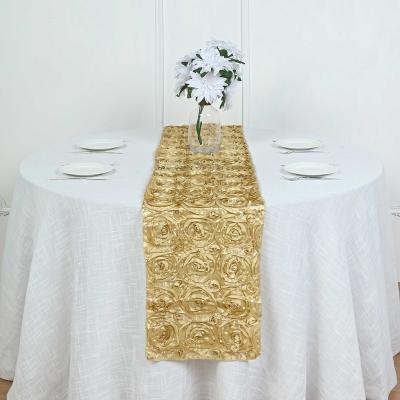 China Reusable Luxury Elegant Christmas Rosette Satin Flower Table Runner For Outdoor Wedding Table Decor for sale