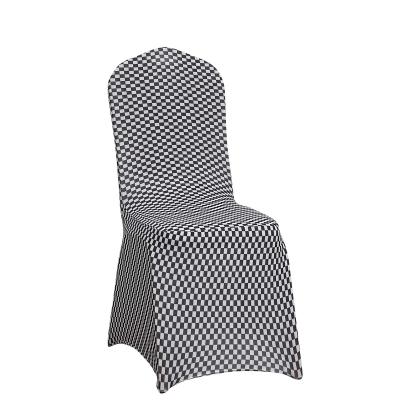 China Unique Design Black And White Grid Banquet Stretch Chair Stretch Covers For Party Wedding for sale