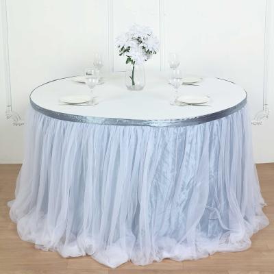 China Reusable Tulle Table Skirt for Rectangle or Round Table Cloth for Wedding Birthday Party Baptism Table Decoration for sale