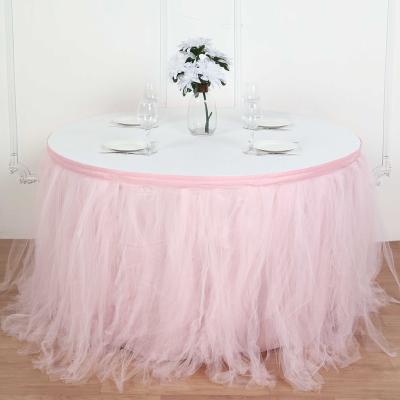 China Reusable Decorative Tulle Table Skirts Mesh Mesh Table Skirt for Banquet Birthday Dessert Party Decoration for sale