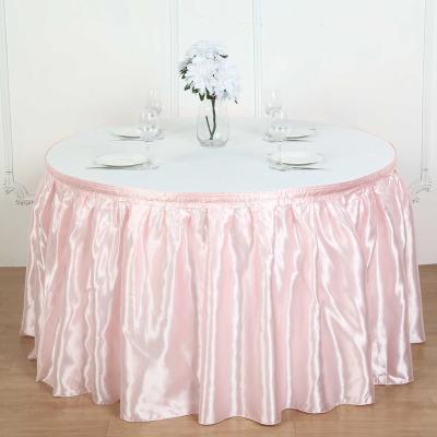 China Reusable Cheap Table Skirt Rectangular 100% Polyester Satin Overlay Round Table Edges Cover For Wedding for sale