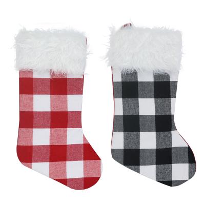 China Wholesale Black and White Custom Plaid Christmas Check Red Christmas Ornament Stockings 2021 Stockings Stockings for sale