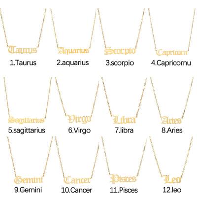 China New Romantic Horoscope Zodiac Silver Gold Letter Stainless Steel Pendant Necklace for sale