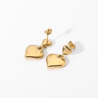 China TU-GEM New Trendy Trendy 14k Gold Plated Stainless Steel Big Heart Stud Earrings Jewelry Double Heart Stud Earrings For Gift for sale