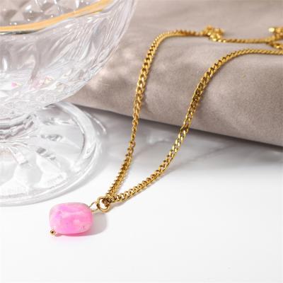 China Casual 18K/Sporty Gold Plated Stainless Steel Rose Natural Stone Necklace For Women Choker Cuban Chain Stacking Necklace for sale