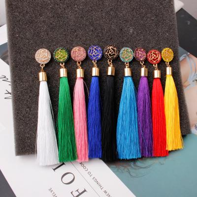 China TRENDY Popular Metal Flower Metal Rose Gold Fashion Fan Long Tassel Drop Earrings For Women for sale