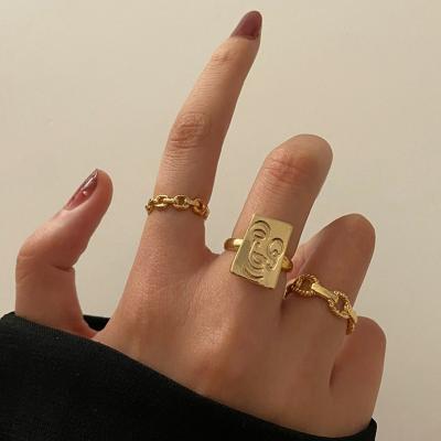 China TU-GEM Fashion Retro Simple Twist Thin Layer Gold Weave Rings Set For Women for sale