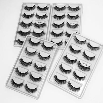 China Wholesale Soft Natural Eyelashes Sample Natural Thick 3D False Eyelash 6D Private Label False Eyelashes 5 Pairs With Packaging Box for sale