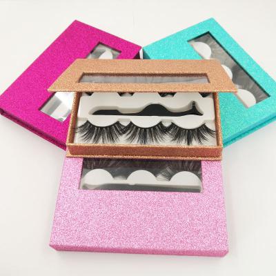 China Natural Soft Dramatic Long 3D Mink Eyelashes 3 Pairs False Lashes Books Custom Pack Box With Tweezers for sale