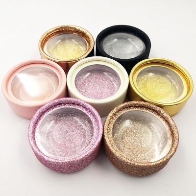 China glitter & Wholesale Shimmery False Eyelash Packaging Box Lashes Boxes Packaging Logo Empty Round Faux Mink Custom False Eyelashes Strip Lashes Case for sale