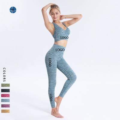 China New Breathable Custom Yoga Suit Women's High Waist Jacquard Yoga Pants Sports Beauty Back Bra Set Yoga Clothes for sale