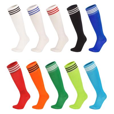 China 2021YL Soccer Training Polyester Fiber QUICK DRY Breathable Thin Stripe Over The Knee Elastivized Rib Cuff Non-Slip Stocking For Man for sale