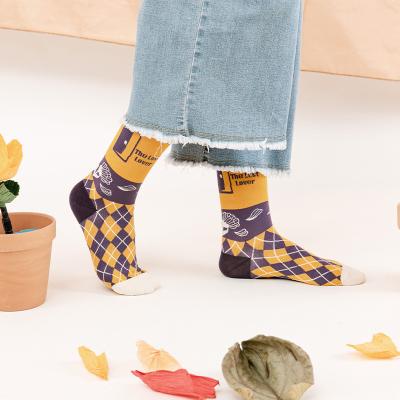 China 2021YL Autumn Newest Arriva Illustration Argyle Sockd Unisex QUICK DRY Plaid Plants Pattern Cotton Colorful Socks Over - Calf Socks for sale