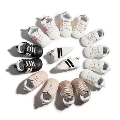 China Wholesale Designer 2021YL Soft Breathable Sports Sneakers Stripes Anti-skid PU Leather Shoes For Baby Boy Prewalker for sale