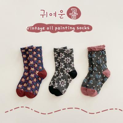 China Soft QUICK DRY Boy Girl Socks Rose Cotton Crew Unisex Retro Flower 2021YL Autumn Wholesale Design Low MOQ Above Calf for sale