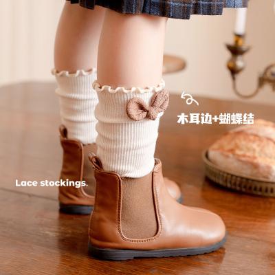 China 2021YL Summer New QUICK DRY Wholesale Design Knee Stocking Girl Kids Cotton Lace Booties Bowknot Party School Socks for sale