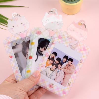 China Transparent Colorful PVC 1 Slot Cartoon Photo Card Holder PVC Picture Frame ID Card Holder With Key Chain for sale