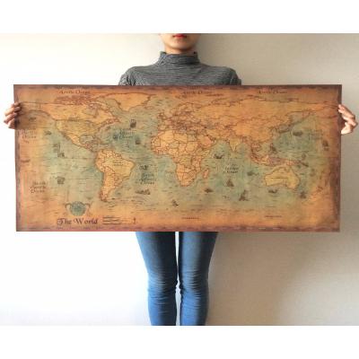 China Retro and Nostalgic / Old Furniture Vintage World Navigation Map Wall Sticker Old Maps Poster Map Painting Paper Craft Retro Garage Home Decoration Art Prints for sale