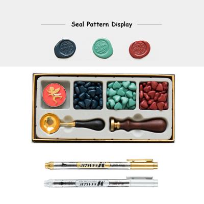 China Paraffin Retro Solid Fire Paint Seal Wax Set Delicate DIY Cuprum Paper Card Gift Envelope Decoration Stamps Wooden Handle For Wedding Invitation for sale