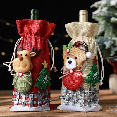 China Christmas Day Decoratiom Christmas Wine Bottle Covers Santa Claus Champagne Bottle Cover Red Merry Bag Holiday Christmas Table Decorations For Home for sale