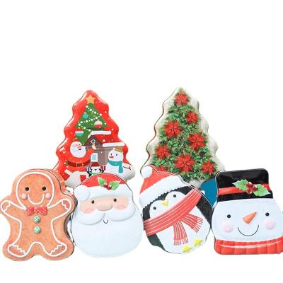 China Christmas Holiday Party Creativity Santa Claus Snowman Gingerbread Man Candy Tin Box Cookie Gift Storage Container Party Decoration for sale