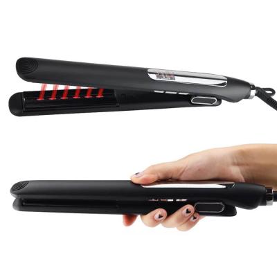 China Pro Infrared Hair Straightener 2 in 1 Ergonomic Hair Straightener Curler Non-Slip Ionic 450F LCD Display for sale