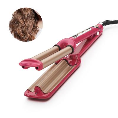 China Heat Adjustable Settings Ceramic Hair Crimper With 3 Barrel Instant Hair Curler Hesitate Iron LCD Display 230C/450F Crimping Display for sale