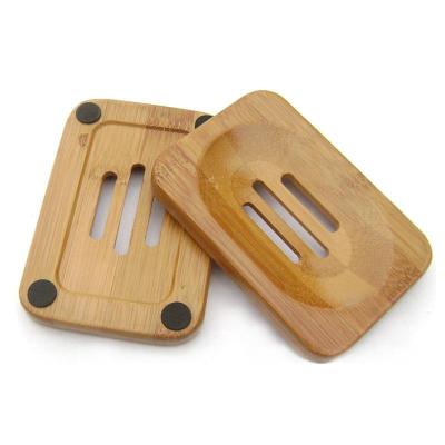 China Bathroom Modern Shower Soap Container Dish Holder Square Bamboo Wood Tray for sale