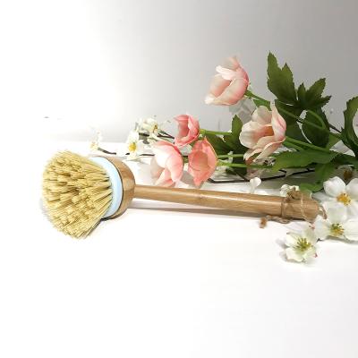 China Sustainable Natural Eco-Friendly Sisal Fiber Bamboo Dish Sweeps Long Handle Cleaning Brush Bamboo Pot Brush for sale