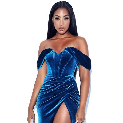 China Breathable Elegant Pure Color Velvet Women's Mini Length Bodycon Split Casual Nightclub for sale