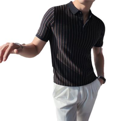 China Hot Sale QUICK DRY Mens V-Neck T-Shirts Summer Fashion Striped Short Sleeve T-Shirts For Men's Slim Fit Custom Printed Mens Collar Tops for sale