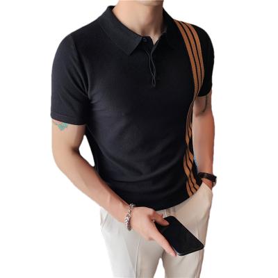 China Lapel Anti-Shrink Casual Collar Short Sleeve Button Polo T-Shirts Striped Polo T-shirts For Men Custom Casual Mens Polo T-shirts for sale