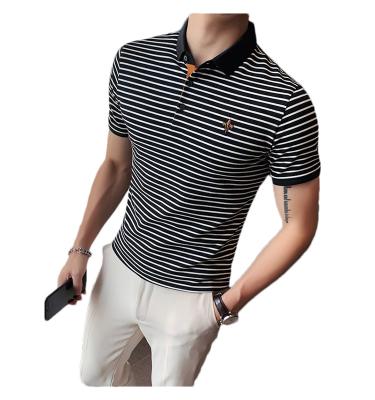 China 2022 New Casual Anti-Shrink Knit Summer Short Sleeve Hot Sale Mens Polo T-shirts Striped T-shirts Men Slim Fit Custom Logo Men T-shirts for sale