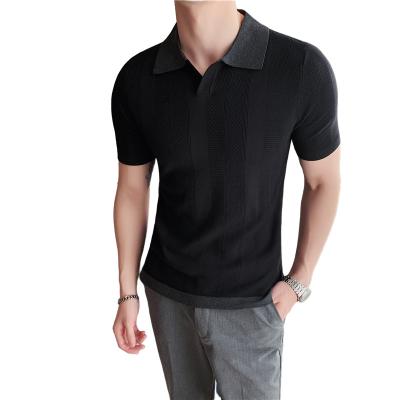 China Custom High Quality Ice Silk Summer Mens Solid Color T-shirts Logo Collar Shirts Golf Polo Anti-wrinkle Knit Polo Shirts Colorblock Cutout for sale