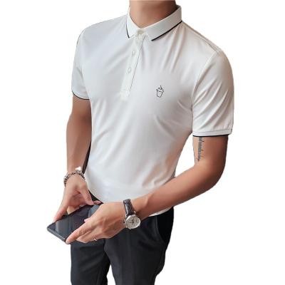 China Custom Printing High Quality Logo Plain Blank Men Fashion Embroidery Slim Anti-wrinkle Slim Stretch Knit Polo T-shirt for sale