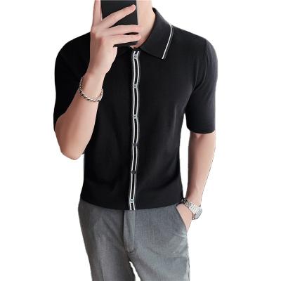 China New Viable High Quality Custom Printed Casual Slim Knitting Solid Color Mens Fashion T-shirts Polo Shirt Cardigan for sale