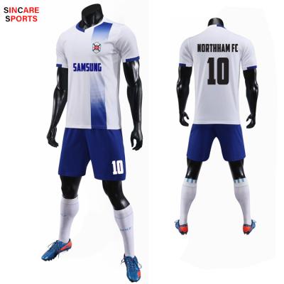 China Hot Selling Sets Design Futbol Wears Quick Dry Breathable Fabric White Soccer Clothes for sale